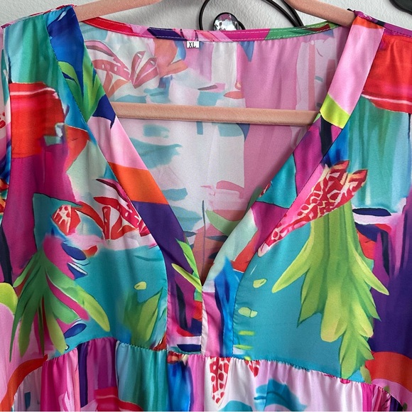 Flowy Long Sleeve Boho Colorful Maxi Dress 2XL Vacation Cruise Poolside - Picture 6 of 6